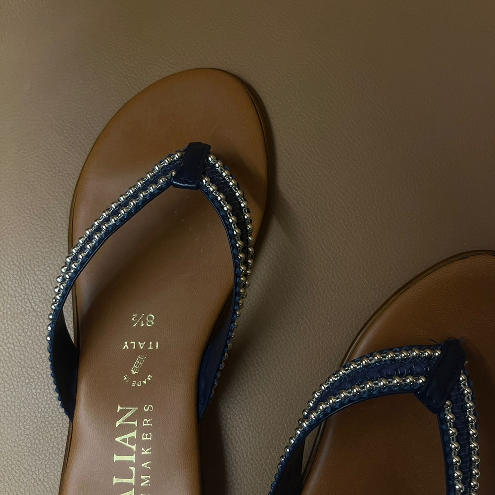 Italian Shoemakers Blue and Brown Sandals with Braided Straps